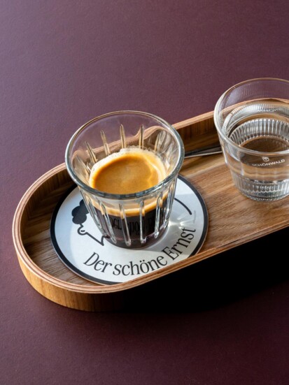 Espressos served on a tray at Der schöne Ernst.